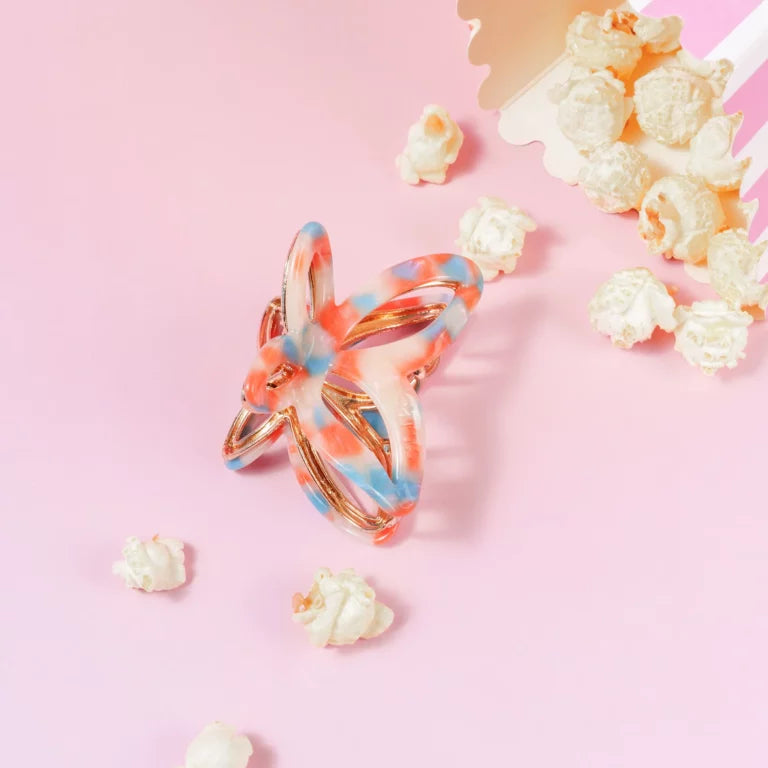 EMMY METALEN VLINDER CLIP - MARMER BLAUW/ ORANJE