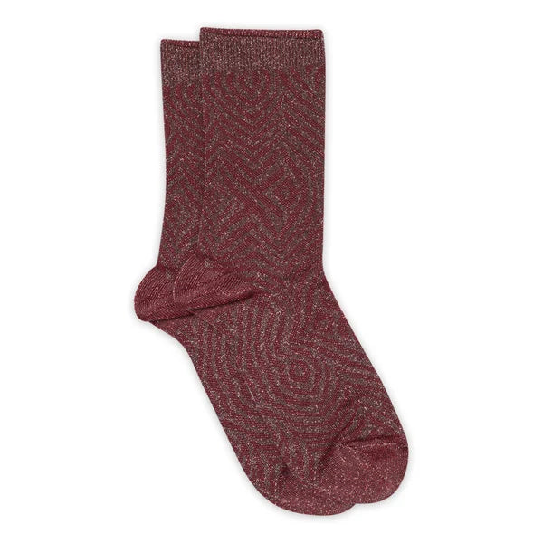 LUISA GLITTER SOCKS - WINE RED