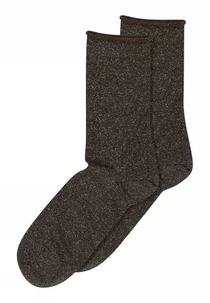 LUCINDA GLITTER SOCKS - DARK BROWN