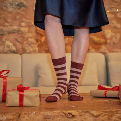 MATHILDE GLITTER SOCKS - WINE RED