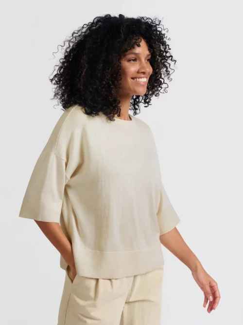 OLLY OVERSIZED KNITTED T-SHIRT - ECRU