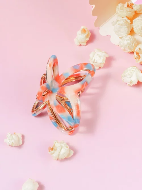EMMY METALEN VLINDER CLIP - MARMER BLAUW/ ORANJE