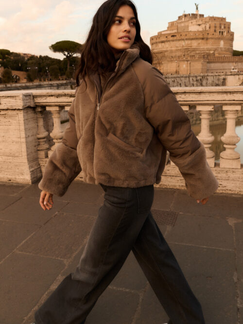 YAYA20 SHORT TEDDY JACKET - BROWN