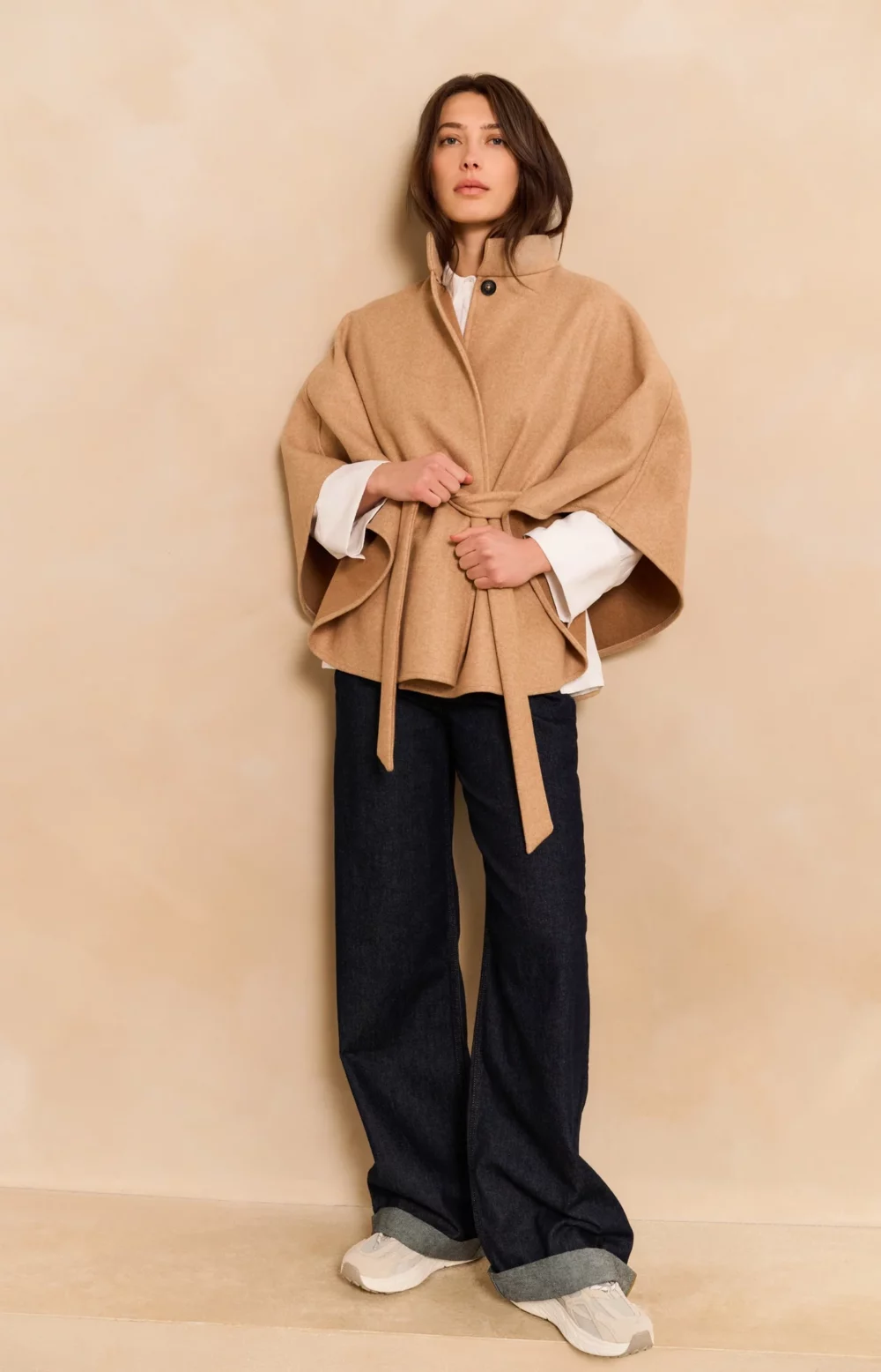 SOFT WOVEN PONCHO - LIGHT CAMEL MELANGE