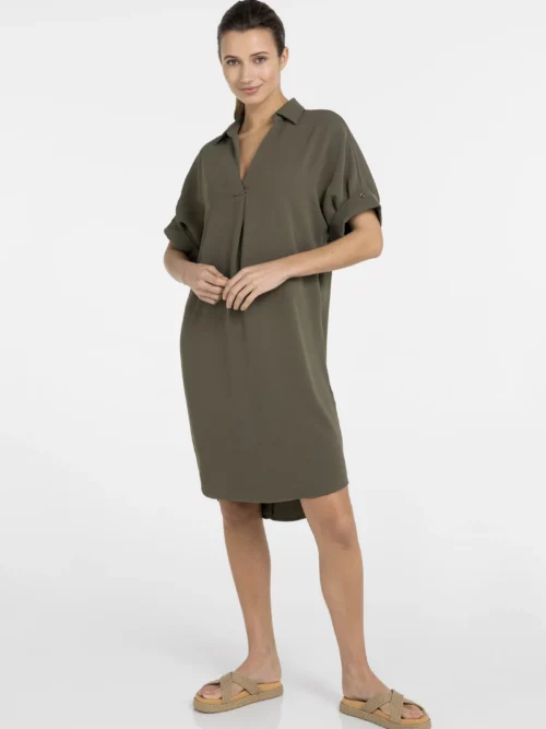 v-neck-dress-with-pleated-sleeves-and-loose-fit-1 SANDY DRESS - AMRY GREEN