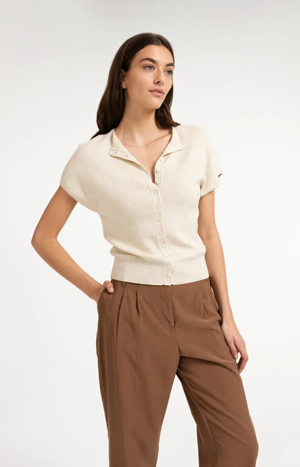 LOLA KNITTED CARDIGAN - BEIGE MELANGE