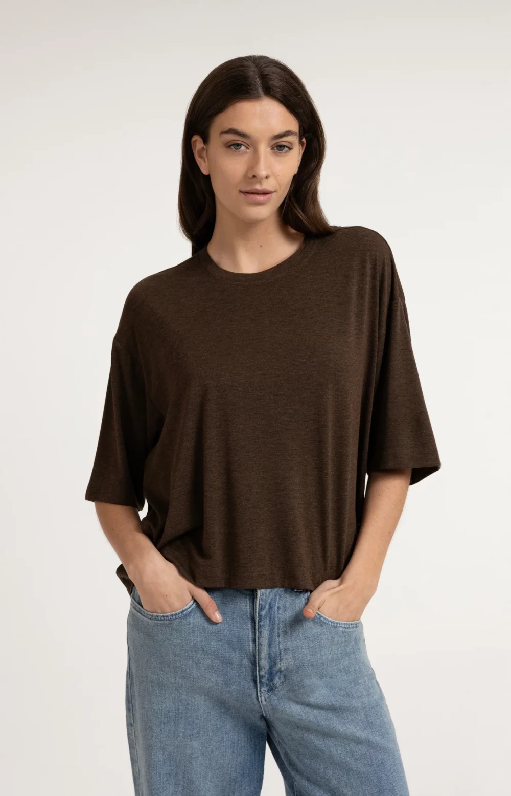 OVERSIZED JERSEY TOP - BROWN