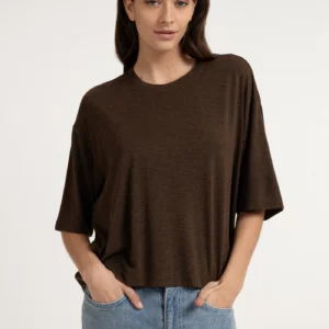 OVERSIZED JERSEY TOP - BROWN